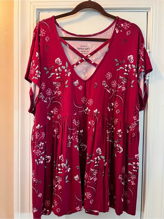 torrid Tops - Torrid Maroon Floral Crisscross Babydoll Top